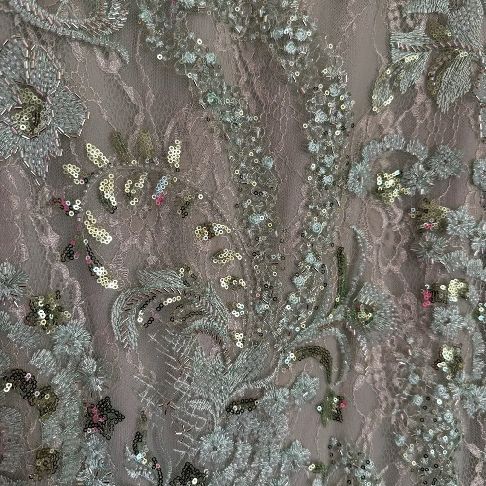 Mac Duggal Size 8 Mint Green 68266 Puff Sleeve V-Neck Embellished Midi Dress New - Picture 9 of 15